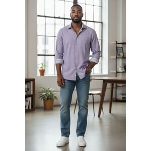 Egara‎ Men's Long Sleeve Checkered 100% Cotton Size 4XLT Lilac & White P2P 29"